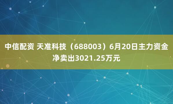 中信配资 天准科技（688003）6月20日主力资金净卖出3021.25万元