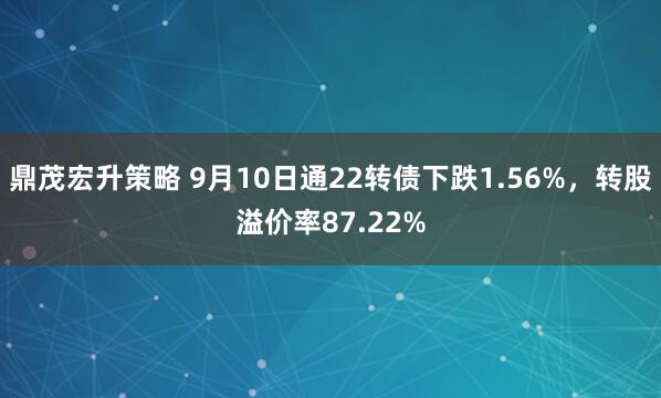 鼎茂宏升策略 9月10日通22转债下跌1.56%，转股溢价率87.22%